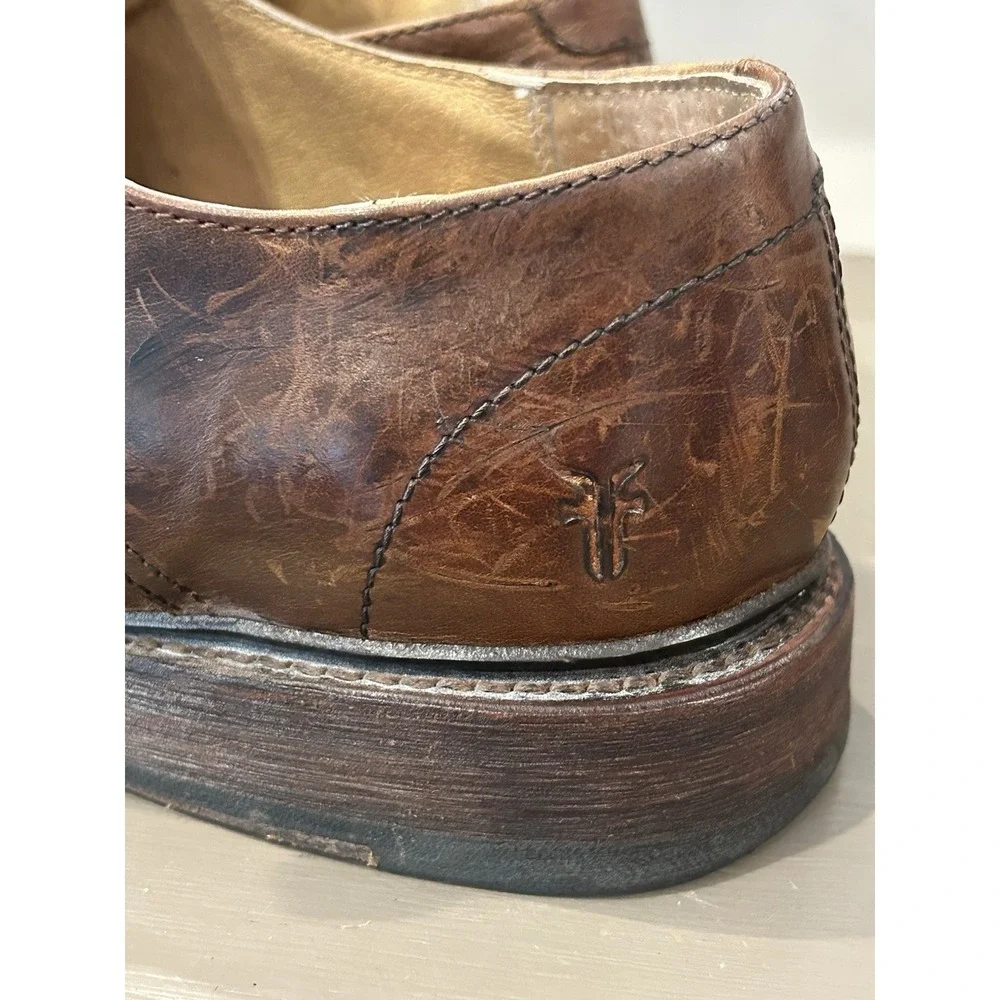 Frye Double Monk Strap Dress Shoes Mens Size 9D‎ Brown Leather Cap Toe Oxford